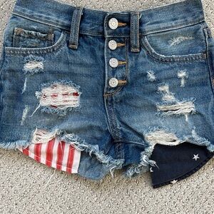 🇺🇸 Distressed Denim Shorts America Flag Patriotic USA size 8 girls old navy